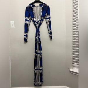 DVF Maxi Julian Wrap Dress Blue & Black plaid Size 10